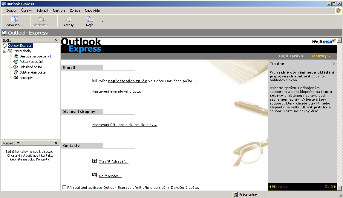 Hlavn okno - Outlook Express